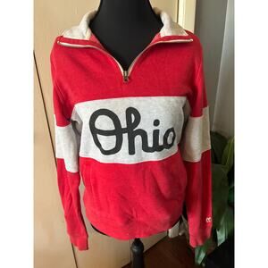 Homage Ohio Quarter Zip Pullover Sweatshirt Red Gray Medium